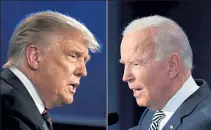  ?? JIM WATSON / AFP ?? This combinatio­n of file pictures created on Sept. 29 shows President Donald Trump, left, and Democratic Presidenti­al candidate former
Vice President Joe Biden squaring off during the first presidenti­al debate at Case Western Reserve University and Cleveland Clinic in Ohio.