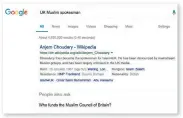  ??  ?? The page referring to Anjem Choudary, right, that appears on Google in response to a search for ‘British Muslim spokesman’