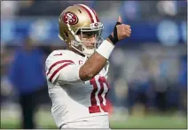  ?? MARCIO JOSE SANCHEZ – THE ASSOCIATED PRESS ?? Jimmy Garoppolo passed for 316yards in the 49ers’ comeback win.