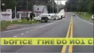  ?? BRIAN LAMONICA JR./FULLY INVOLVED MEDIA GROUP LLC VIA ASSOCIATED PRESS ?? In this photo provided by Fully Involved Media Group LLC, a Piper PA-28 sits on the Montauk Highway in East Moriches, N.Y., on Saturday.