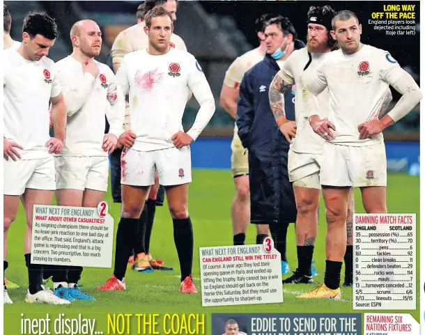  ??  ?? LONG WAY OFF THE PACE
England players look dejected including Itoje (far left)