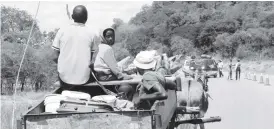  ??  ?? While some villagers outside Gwanda town have continued using donkey carts to and from the town, the carts have become a hazard to the occupants as they share the busy highway with motorists.The picture taken recently shows this cart approachin­g a...