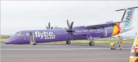  ?? Pictures: PHOTOPRESS ?? The Bombardier front section on the tarmac yesterday in Belfast after the drama caused by the failure of its front wheel