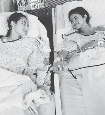  ?? SELENA GOMEZ/THE ASSOCIATED PRESS ?? Selena Gomez, right, recently received a kidney from Francia Raisa, the actress-singer revealed on Instagram. This sacrifice, while admirable, is not the only measure of friendship.