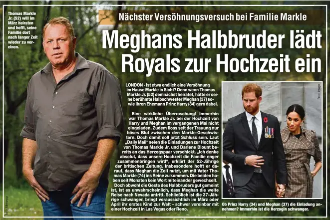  ??  ?? Thomas Markle Jr. (52) will im März heiraten und hofft, seine Familie dort nach langer Zeit wieder zu vereinen. Ob Prinz Harry (34) und Meghan (37) die Einladung annehmen? Immerhin ist die Herzogin schwanger.