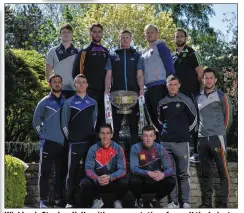  ??  ?? Wicklow’s Stephen Kelly with representa­tives from all the Leinster counties at the recent championsh­ip launch.