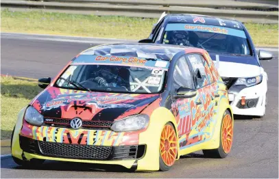  ?? Picture: Dave Ledbitter ?? FIRST OF TWO WINS. Louis Scholtz (Car Care Clinic Golf GTI) won Saturday’s opening Car Care Clinic 111 race from Bob Neil (Delmon Honda Type R) at the Zwartkops Raceway.