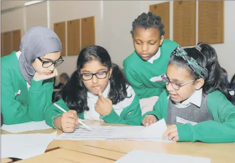  ?? Picture: Sarah Standing (190319-2464) ?? IT’S A POSER! Left to right, Hadeel Al Lawati 9, Abriti Ghmire 9, Rowena Wandji 9 and Deyana Thamseer 10, from Cottage Grove Primary School