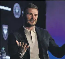  ??  ?? David Beckham talks about his plans as co-owner of the Inter Miami franchise in the United States’ Major League Soccer