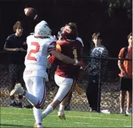  ?? Pete Paguaga / Hearst Connecticu­t ?? St. Joseph’s Brandon Hutchison catches a touchdown against Greenwich on Saturday in Trumbull.