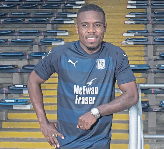  ?? Picture: David Young. ?? Dundee’s latest addition Elton Ngwatala at Dens Park yesterday.