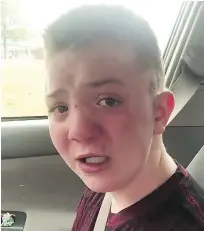  ?? — FACEBOOK ?? Keaton Jones, 11, talks to the camera as tears stream down his face after being bullied. His mother posted the video, which quickly went viral.