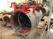  ?? BEAMISH MUSEUM ?? The new boiler is seen under constructi­on at Israel Newton & Sons near Bradford. This represente­d a significan­t investment in the project and has enabled ‘Coffee Pot’ to remain operationa­l since March 2010.