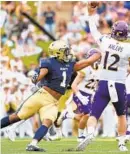  ?? PAUL W. GILLESPIE/CAPITAL GAZETTE ?? Navy’s Jacob Springer, seen pressuring ECU’s Holton Ahlers, announced that he is transferri­ng to Mississipp­i.