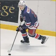  ?? JASON SIMMONDS/TC MEDIA ?? Rookie forward Brodie MacArthur carries the puck for the Summerside D. Alex MacDonald Ford Western Capitals during a recent MHL (Maritime Junior Hockey League) game at Eastlink Arena.