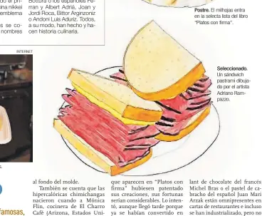  ?? INTERNET ?? Selecciona­do. Un sándwich pastrami dibujado por el artista Adriano Rampazzo.