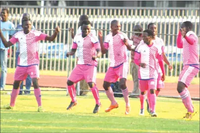  ??  ?? DANCING KINGS . . . Herentals players celebrate their victory in Harare at the weekend. — (Picture by Tawanda Bote)