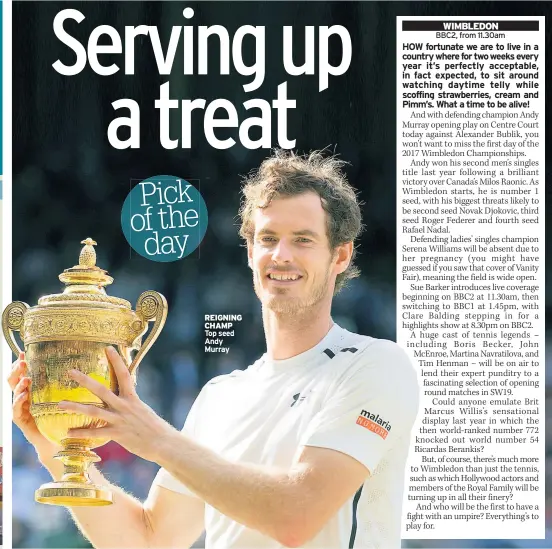  ??  ?? REIGNING CHAMP Top seed Andy Murray