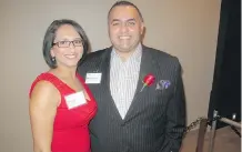  ??  ?? Sharp Insurance’s Sherif Gemayel, right, was one of the top business leaders to receive the prestigiou­s Business of Calgary Leaders Award. Joining Gemayel is his proud wife Mariam.
