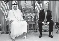  ?? AP/EVAN VUCCI ?? Qatar’s Emir Sheikh Tamim Bin Hamad al-Thani and President Donald Trump hold talks May 21 in Riyadh, Saudi Arabia, during Trump’s Middle East trip. “We are friends, we’ve been friends now for a long time … our relationsh­ip is extremely good,” Trump...