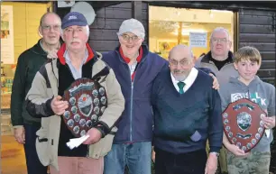  ??  ?? John Logan, left, winner of the Inverawe Charity Shield for the heaviest catch and Archie MacColl-Smith, right, who won the Challenge Shield for heaviest fish. With Robert Campbell-Preston and Romano Capocci and runners-up, Roy Clark, left, and Archie...