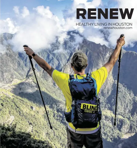  ?? Photos courtesy of Robert Harrington and Bella Media ?? Top: Michael McCulloch, a retired NASA engineer who is legally blind, celebrates at the summit of Machu Picchu Mountain. Above: McCulloch’s trip through Peru was captured by a documentar­y film crew who made the climb with him.