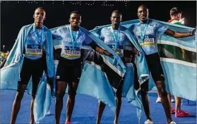  ?? PIC: WORLD ATHLETICS ?? Proud moment: The men’s 4x400 relay team