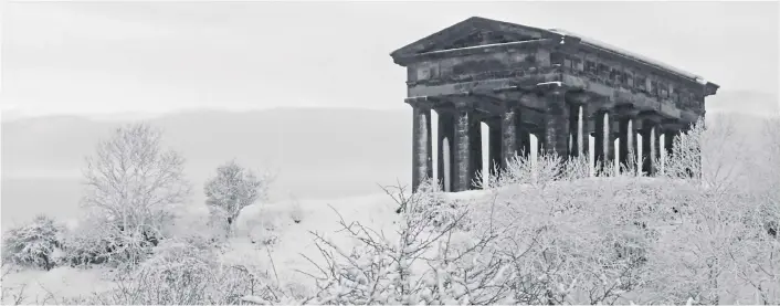  ??  ?? Penshaw monument surrounded by snow-covered fields in the middle of winter.