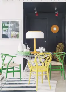  ??  ?? Dining Area
Most meals are eaten on the terrace, but this striking woven metal-mesh table is there to be used on the rare cool days.
Get the look This is the Heaven table by Jean-marie Massaud for Emu. The green Wishbone chairs are by Hans J Wegner...