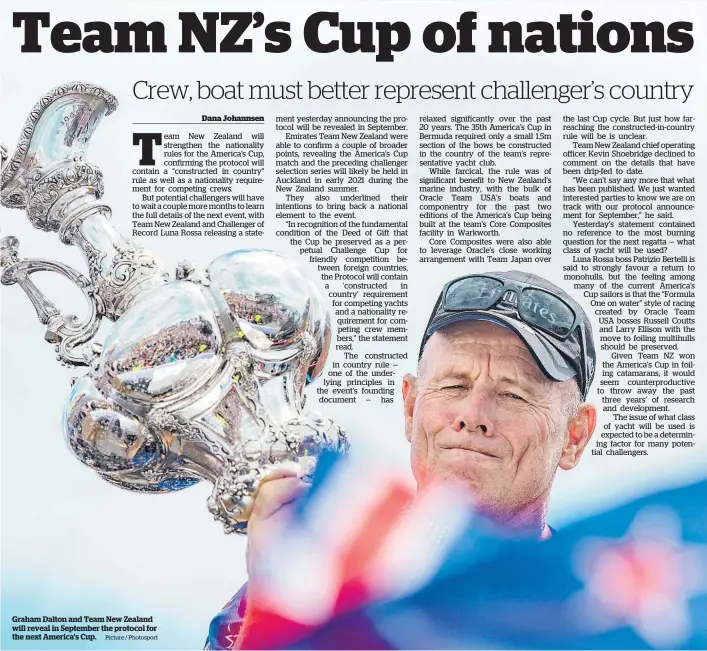  ?? Picture / Photosport ?? Graham Dalton and Team New Zealand will reveal in September the protocol for the next America’s Cup.