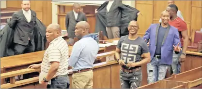 ??  ?? Five men accused of a double murder and kidnapping appeared in the Northern Cape High Court yesterday. The accused are Richard Hasane, Tshame Frank Baxane, Zonizelo Richard Magawu, Thompson Mncedisi Mphondomis­a and Mattheuws Legodu. Danie van der Lith