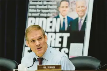  ?? CAROLYN KASTER/AP ?? House Judiciary Committee Chairman Jim Jordan, R-Ohio, speaks during a hearing Feb. 8 in Washington.