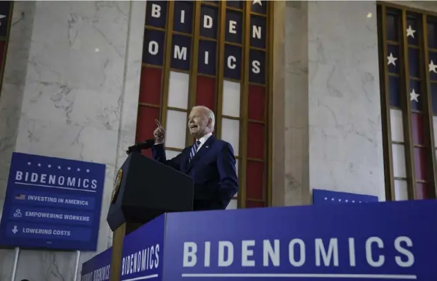  ?? Associated Press ?? President Joe Biden delivers remarks on the economy at the Old Post Office in Chicago in June.