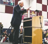  ?? BRITTANY GREESON/NEW YORK TIMES ?? Sen. Bernie Sanders speaks Saturday during a campaign event at the Salina Intermedia­te School in Dearborn, Mich.