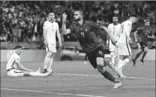  ?? REUTERS ?? Leonardo Bonucci celebrates scoring Italy’s equalizer against England in Sunday’s Euro 2020 final.