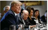  ?? WIN MCNAMEE / GETTY IMAGES ?? President Donald Trump, meeting with his Cabinet on Wednesday, responds to questions from reporters.