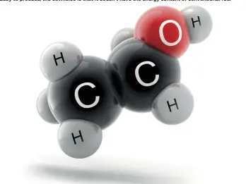  ??  ?? Ethanol, the most common bio-fuel, is made from combining carbon, hydrogen and oxygen atoms. Easy to produce, the downside is that it doesn’t have the energy content of convention­al fuel