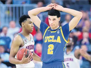  ?? Wally Skalij Los Angeles Times ?? LONZO BALL WAS HAVING trouble with his thumb during the Bruins’ loss to Arizona in the Pac-12 tournament, but the star freshman says he’ll be ready for the NCAA tournament opener against Kent State.