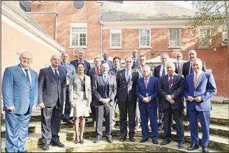  ??  ?? Ambassador of Kuwait to Belgium and Luxemburg, Head of EU and NATO missions Jassim Al-Badawi with NATO Assistant Secretary-General for Political Affairs and Security Policy Alejandro Al-Farghunzal­is and ArabAmbass­adors working in Brussels.