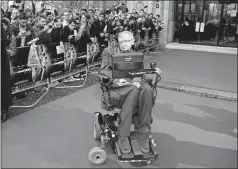  ?? PHOTO BY JOEL RYAN/INVISION/ AP, FILE ?? In this March 30, 2015 file photo, Professor Stephen Hawking arrives for the Interstell­ar Live show at the Royal Albert Hall in central London.