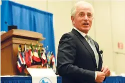  ?? STAFF FILE PHOTO BY TIM BARBER ?? Sen. Bob Corker, R-Tenn. takes questions Thursday from attendees at the Rotary Club of Chattanoog­a at the Chattanoog­a Convention Center.