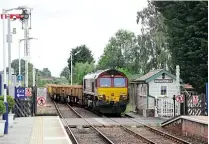  ?? RICHARD LILLIE ?? Loco workings on the Knaresboro­ugh to York line are rare, but on June 28, No. 66050 comes off the single-line section at Poppleton with a ballast train, returning to Doncaster from engineerin­g work at Harrogate.