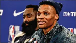  ?? GETTY IMAGES ?? Houston Rockets guard Russel Westbrook (right) is one triple-double away from passing Magic Johnson on the NBA’s all-time regular-season list.