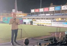  ?? CHRISTOPHE­R ARNOTT/HARTFORD COURANT ?? Actor/playwright David Arrow at a Q&A following a screening of the play at Dunkin Donuts Park.