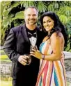  ?? KIRTI DWIVEDI ?? Kirti Dwivedi and her husband, Bobby Borszich, dress for dinner on their virtual honeymoon cruise.