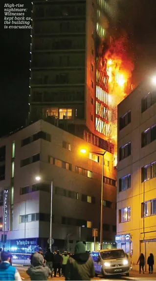  ??  ?? High-rise nightmare: Witnesses kept back as the building is evacuated