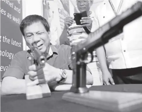  ?? ?? Former president Rodrigo Duterte confirmed reports that he was keeping an arsenal of 500 firearms—being “a gun collector”—but that all them were licensed by the Philippine National Police.