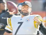  ?? JASON MILLER — GETTY IMAGES ?? Steelers QB Ben Roethlisbe­rger could play against the Chargers on Sunday if he clears COVID-19 protocol.