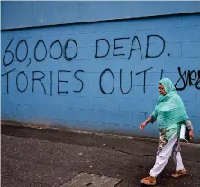  ??  ?? Graffiti in Glasgow hits out at the Conservati­ve Party