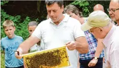  ?? Foto: Xaver Habermeier ?? Beim Imkertag des Neuburger Bienenzuch­tvereins erklären Fachleute wie Franz Josef Wilken ihr Hobby.